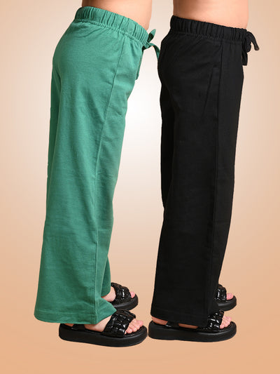 Solid Plain Flared Drawstring Pajamas Combo of 2