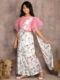 Frill Sleeve Blouse with Floral Saree