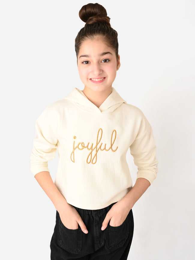 Joyful Applique Designed Girlish Hooded Sweatshirt