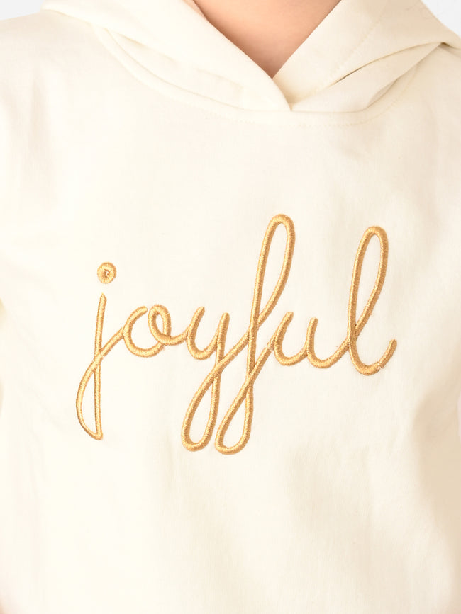 Joyful Applique Designed Girlish Hooded Sweatshirt