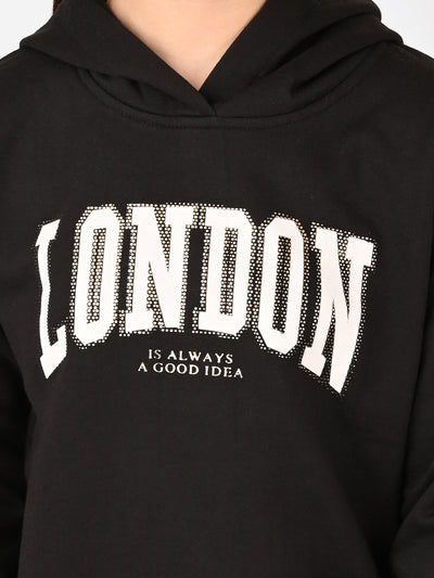 London Printed Girlish Hooded Sweatshirt