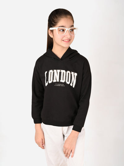 London Printed Girlish Hooded Sweatshirt